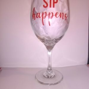 Wine Glasses With Sip Happens Red Decal